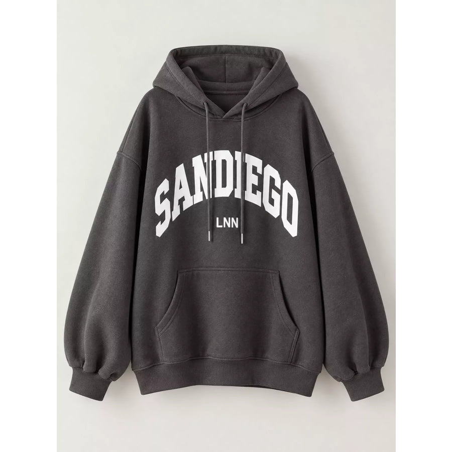 Letter Graphic Long Sleeve Hoodie Apparel and Accessories