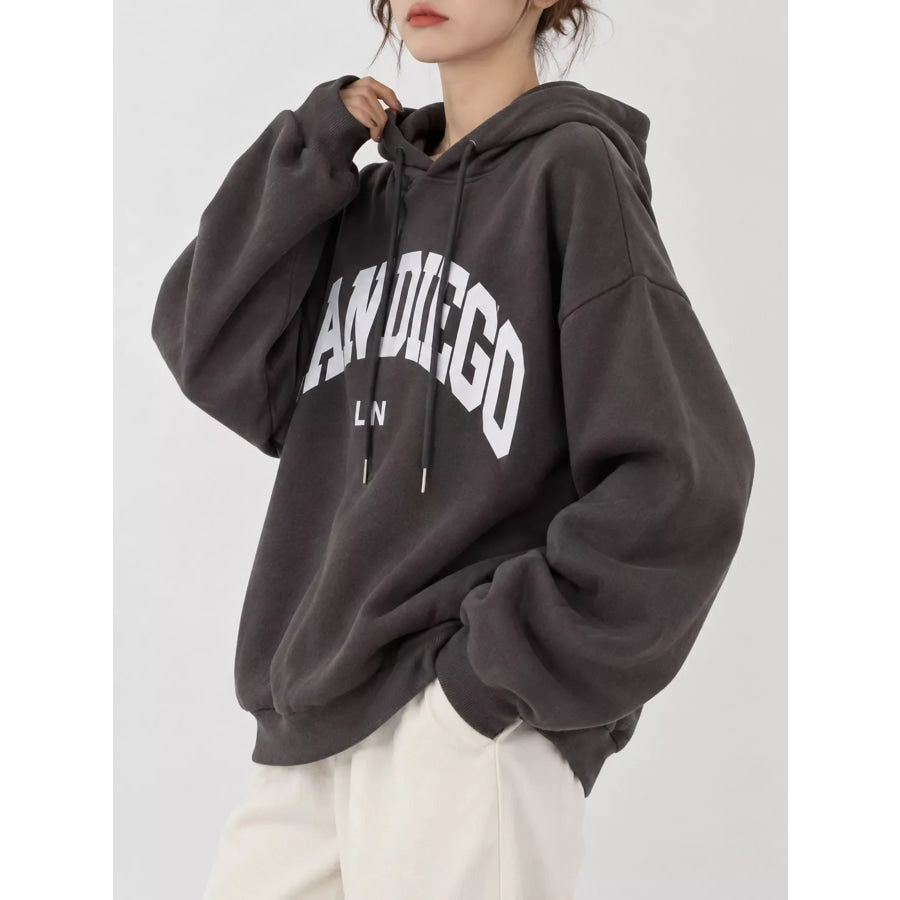 Letter Graphic Long Sleeve Hoodie Apparel and Accessories