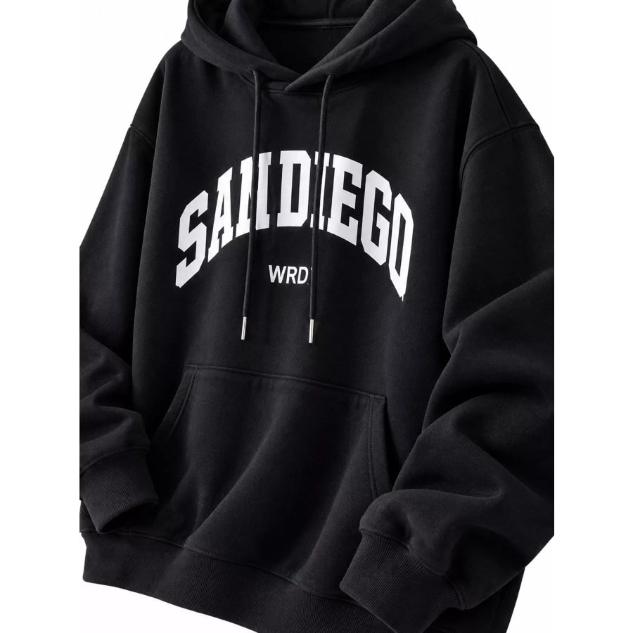 Letter Graphic Long Sleeve Hoodie Apparel and Accessories