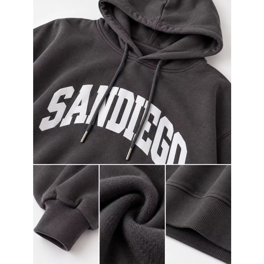 Letter Graphic Long Sleeve Hoodie Apparel and Accessories