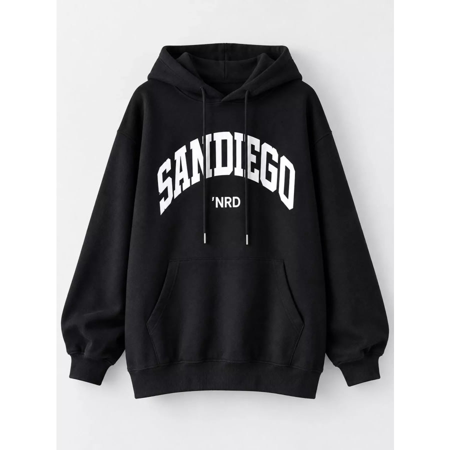 Letter Graphic Long Sleeve Hoodie Apparel and Accessories
