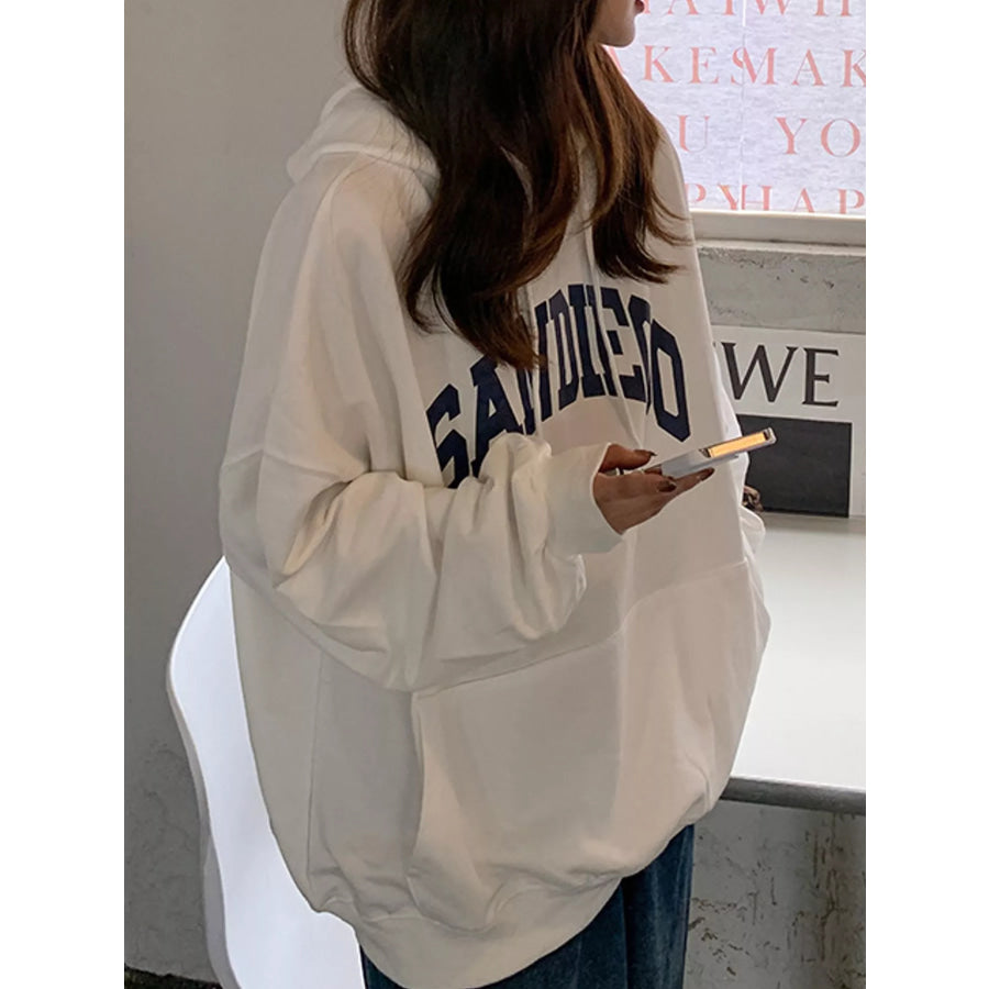 Letter Graphic Long Sleeve Hoodie Apparel and Accessories