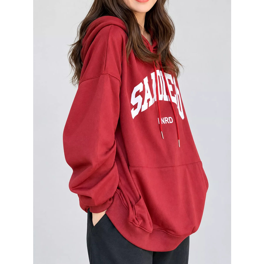 Letter Graphic Long Sleeve Hoodie Apparel and Accessories