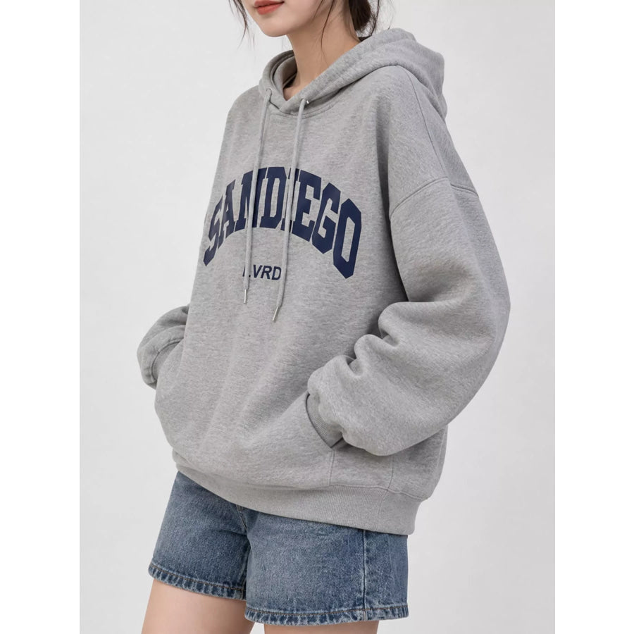 Letter Graphic Long Sleeve Hoodie Apparel and Accessories