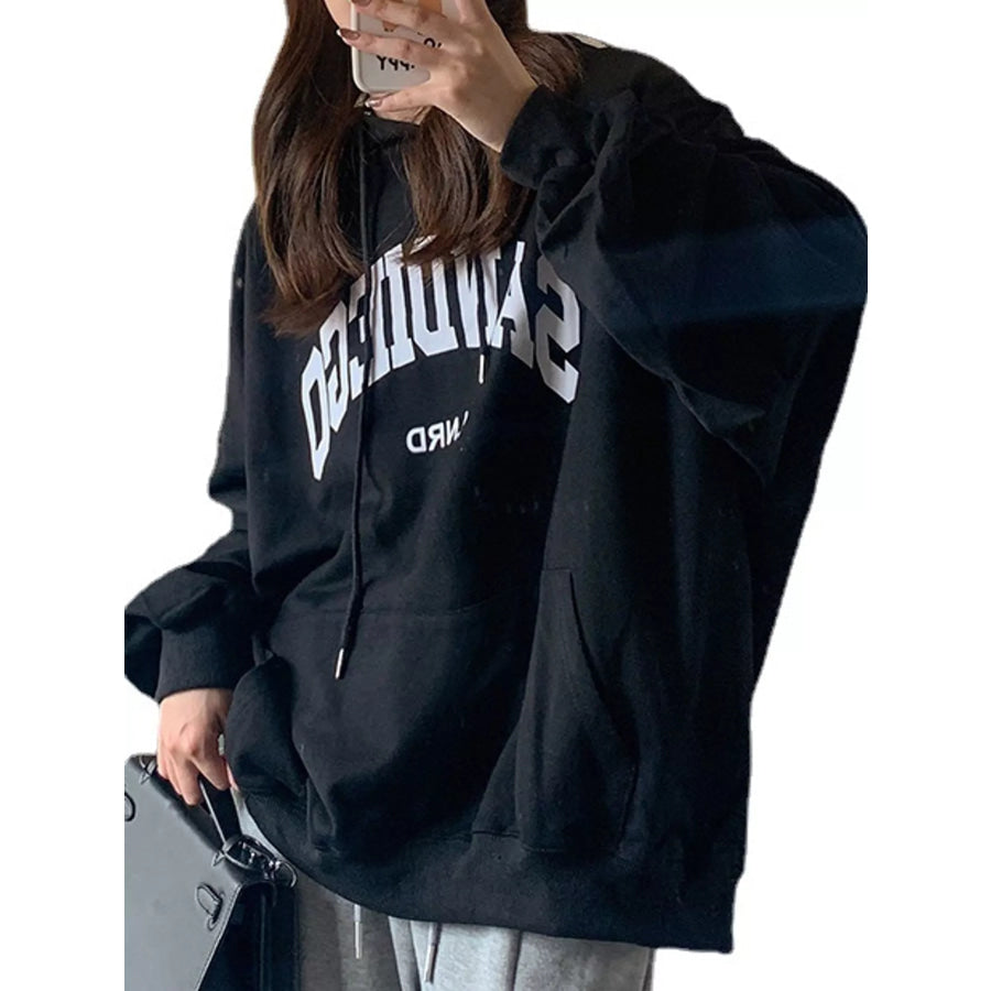 Letter Graphic Long Sleeve Hoodie Black / M Apparel and Accessories
