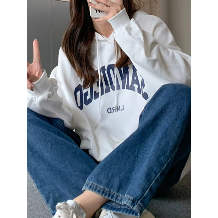 Letter Graphic Long Sleeve Hoodie White / M Apparel and Accessories