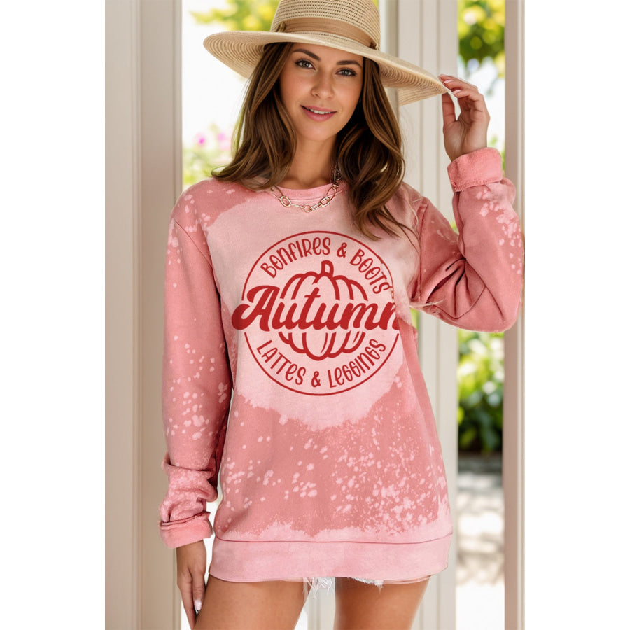 Letter Graphic Long Sleeve Sweatshirt Dusty Pink / S Apparel and Accessories