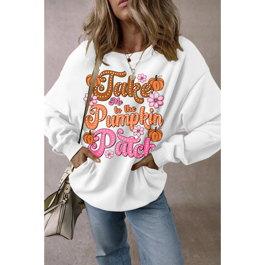 Letter Graphic Long Sleeve Sweatshirt White / S Apparel and Accessories