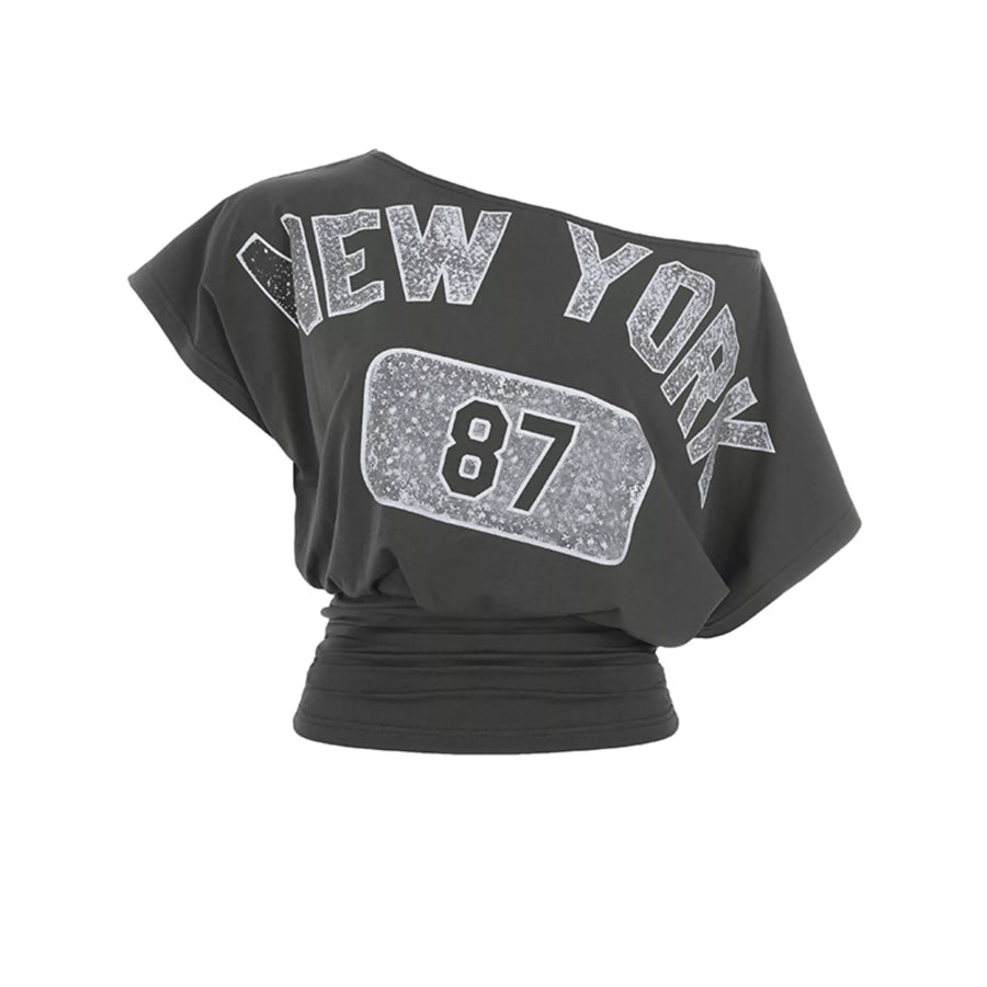 Letter Graphic One Shoulder Top Apparel and Accessories