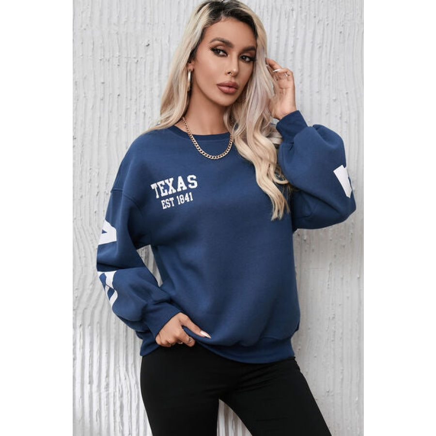 Letter Graphic Round Neck Dropped Shoulder Sweatshirt Clothing