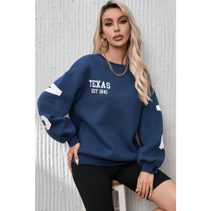 Letter Graphic Round Neck Dropped Shoulder Sweatshirt Clothing