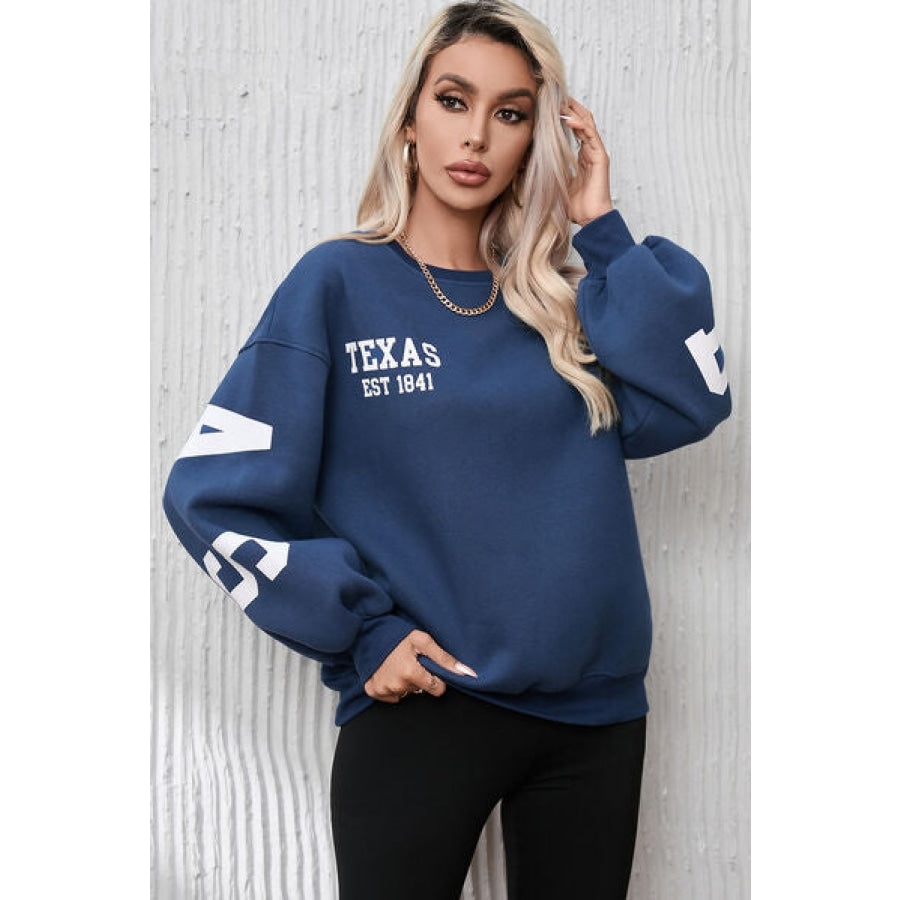 Letter Graphic Round Neck Dropped Shoulder Sweatshirt Clothing