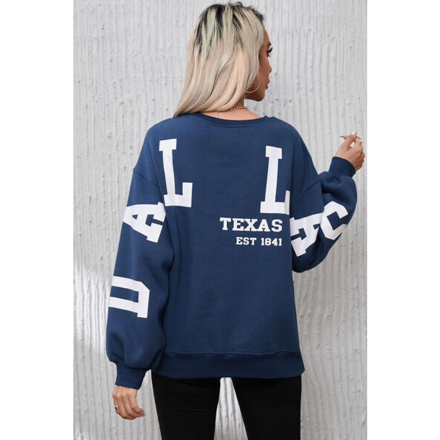 Letter Graphic Round Neck Dropped Shoulder Sweatshirt Clothing