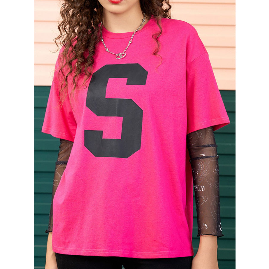 Letter Graphic Round Neck Half Sleeve T-Shirt Apparel and Accessories