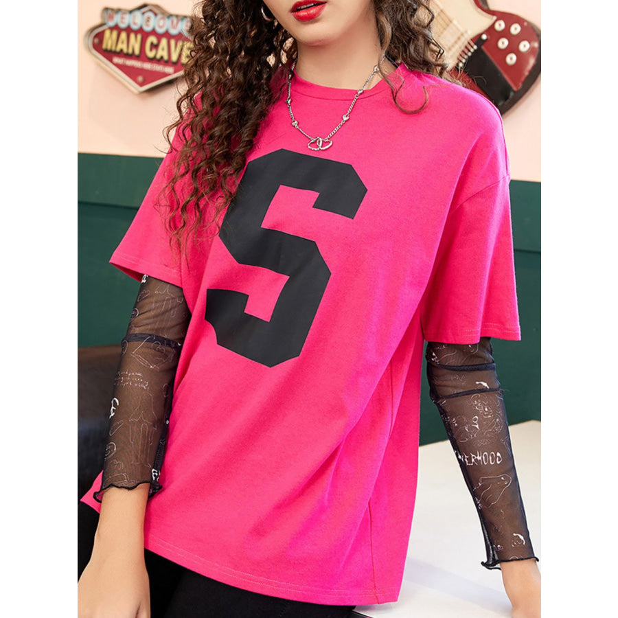 Letter Graphic Round Neck Half Sleeve T-Shirt Apparel and Accessories