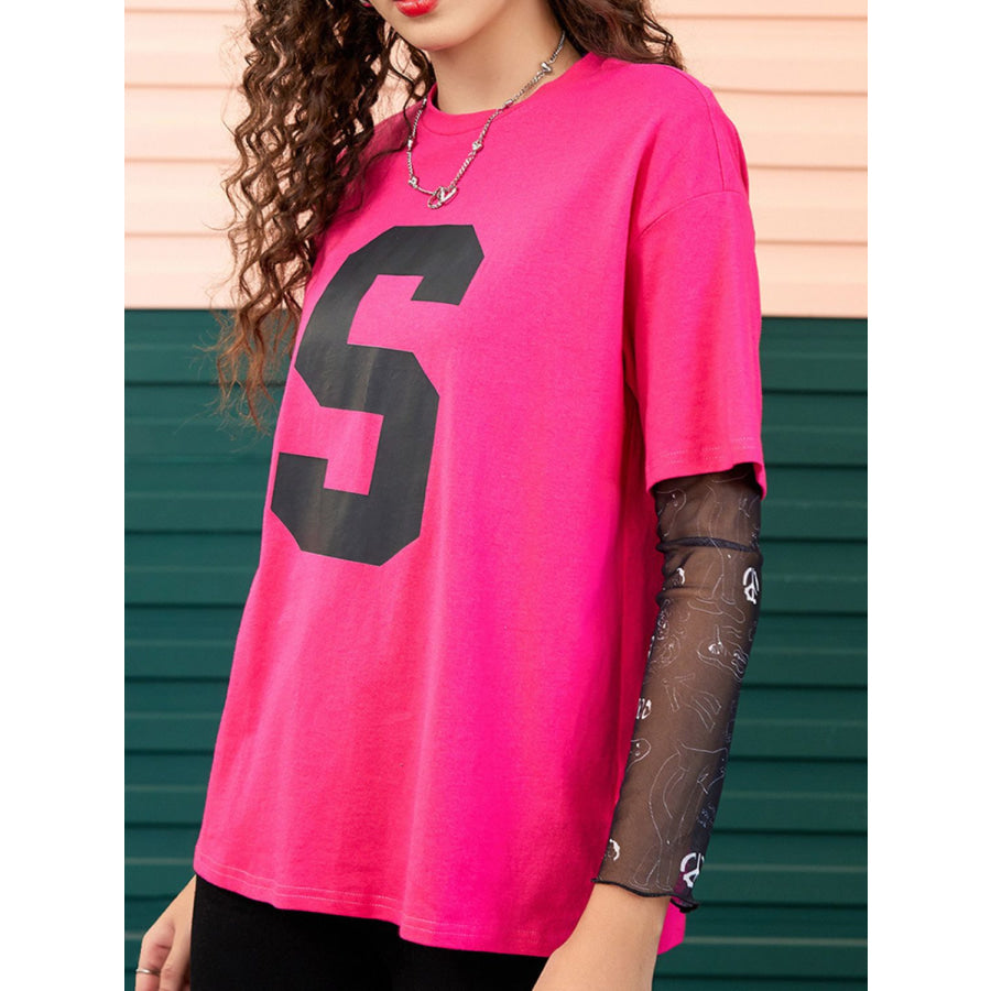 Letter Graphic Round Neck Half Sleeve T-Shirt Apparel and Accessories