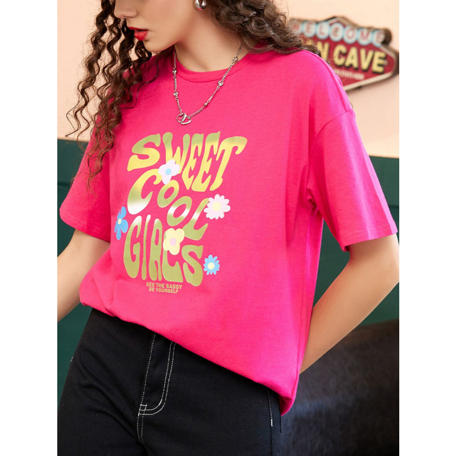 Letter Graphic Round Neck Half Sleeve T-Shirt Apparel and Accessories