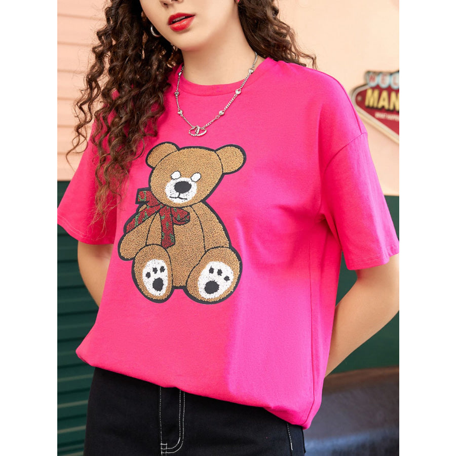 Letter Graphic Round Neck Half Sleeve T-Shirt Strawberry / S Apparel and Accessories