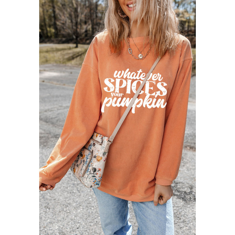 Letter Graphic Round Neck Long Sleeve Oversize Sweatshirt Apparel and Accessories