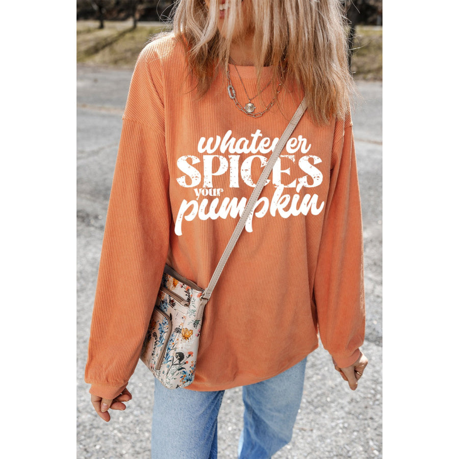 Letter Graphic Round Neck Long Sleeve Oversize Sweatshirt Apparel and Accessories