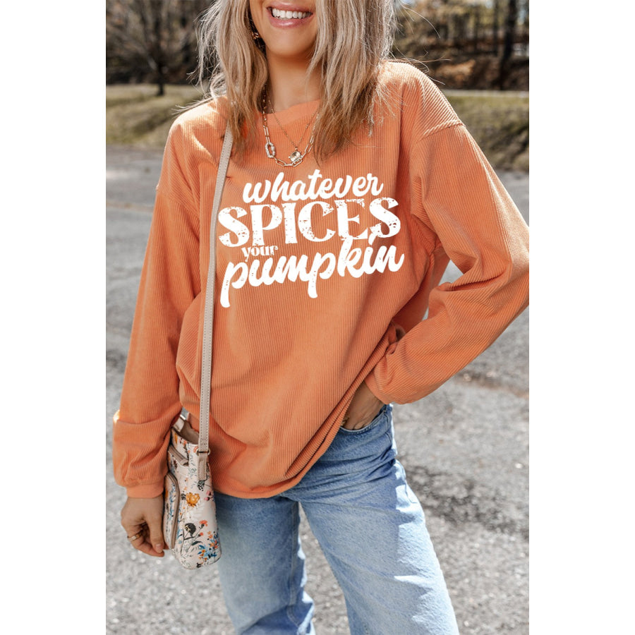 Letter Graphic Round Neck Long Sleeve Oversize Sweatshirt Apparel and Accessories