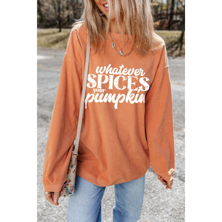 Letter Graphic Round Neck Long Sleeve Oversize Sweatshirt Apparel and Accessories