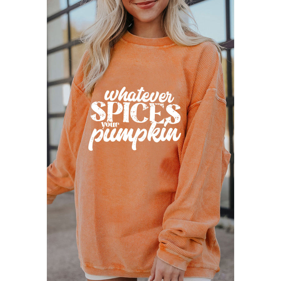 Letter Graphic Round Neck Long Sleeve Oversize Sweatshirt Sherbet / S Apparel and Accessories