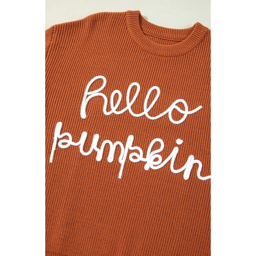 Letter Graphic Round Neck Long Sleeve Sweater Apparel and Accessories