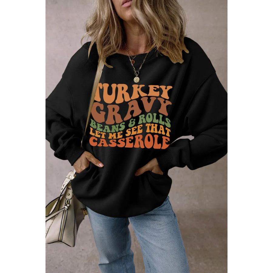 Letter Graphic Round Neck Long Sleeve Sweatshirt Apparel and Accessories