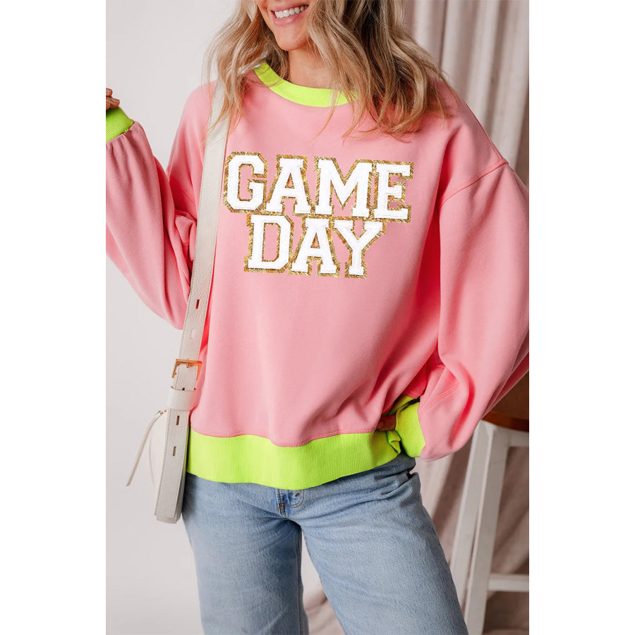 Letter Graphic Round Neck Long Sleeve Sweatshirt Apparel and Accessories