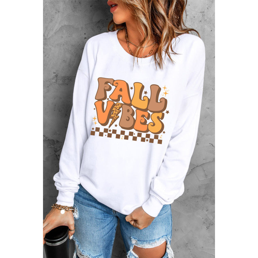 Letter Graphic Round Neck Long Sleeve Sweatshirt Apparel and Accessories