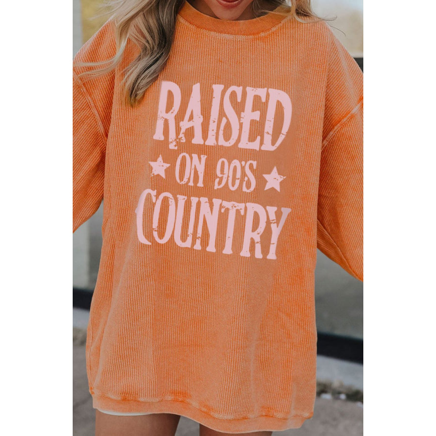 Letter Graphic Round Neck Long Sleeve Sweatshirt Sherbet / S Apparel and Accessories