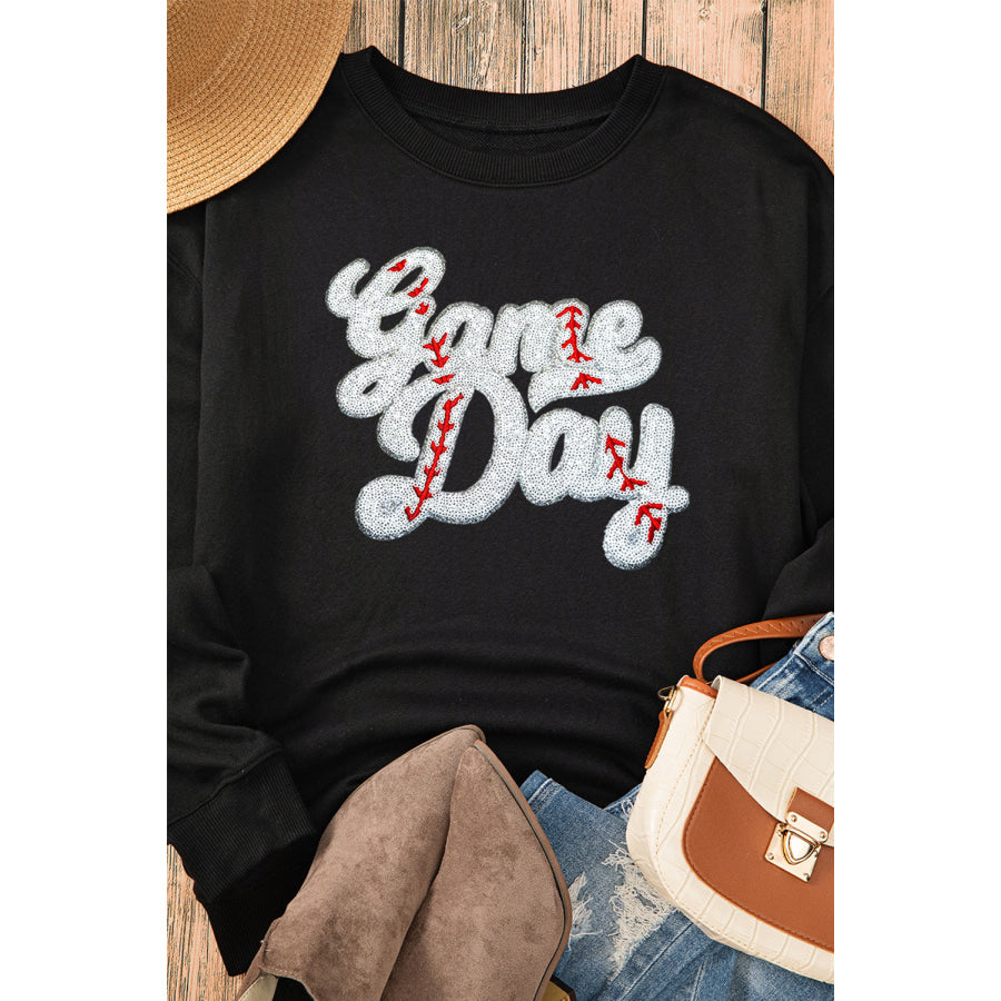 Letter Graphic Round Neck Long Sleeve Sweatshirt Apparel and Accessories