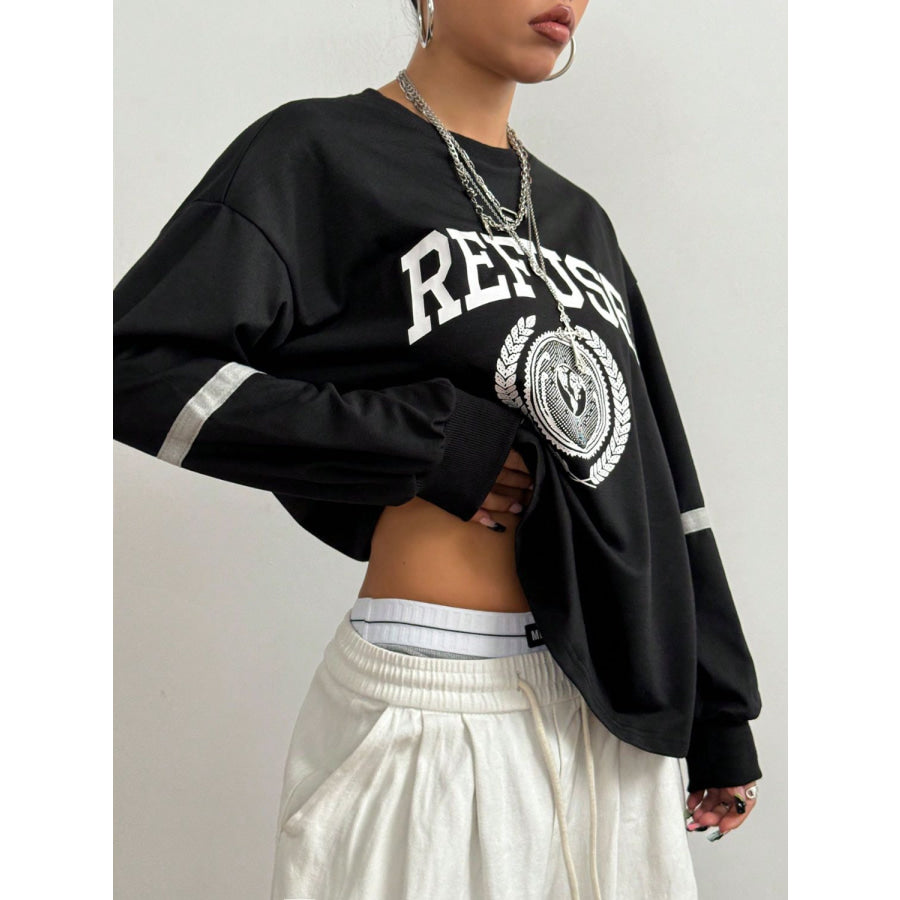 Letter Graphic Round Neck Long Sleeve Sweatshirt Apparel and Accessories