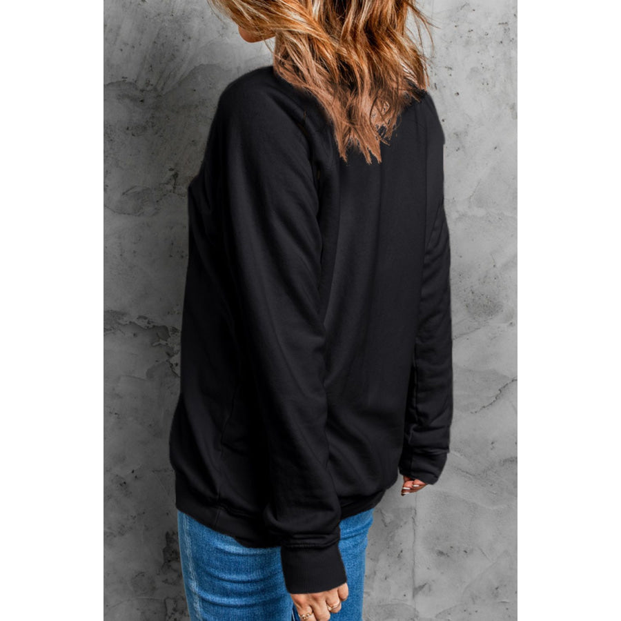 Letter Graphic Round Neck Long Sleeve Sweatshirt Apparel and Accessories