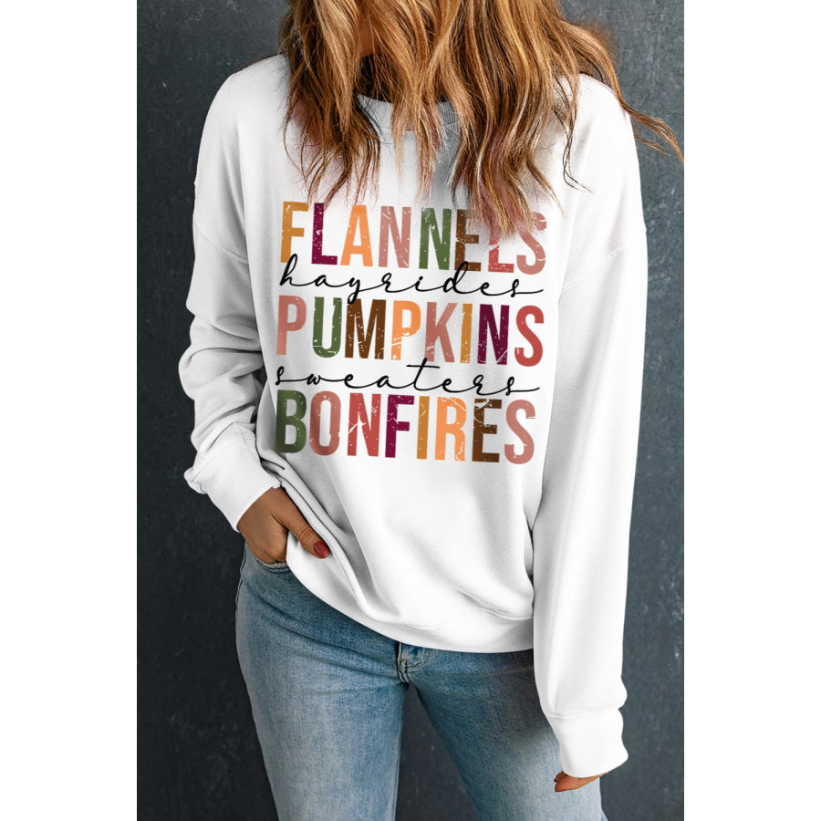 Letter Graphic Round Neck Long Sleeve Sweatshirt Apparel and Accessories