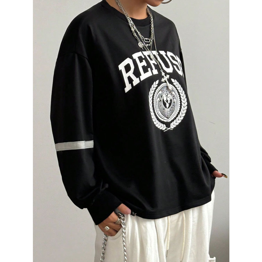 Letter Graphic Round Neck Long Sleeve Sweatshirt Apparel and Accessories