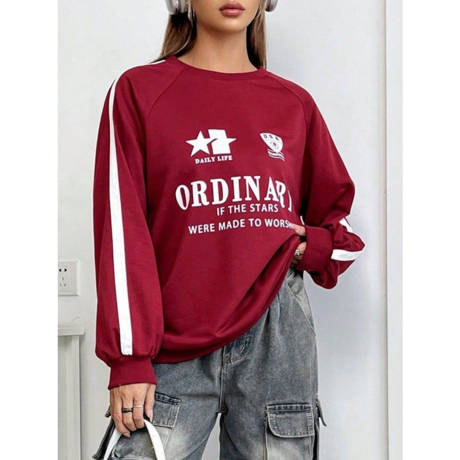 Letter Graphic Round Neck Long Sleeve Sweatshirt Apparel and Accessories