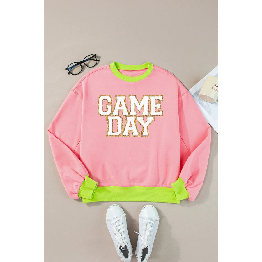 Letter Graphic Round Neck Long Sleeve Sweatshirt Apparel and Accessories