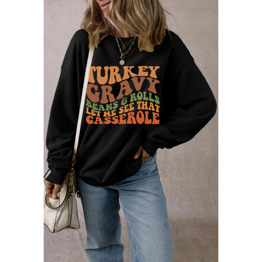 Letter Graphic Round Neck Long Sleeve Sweatshirt Apparel and Accessories