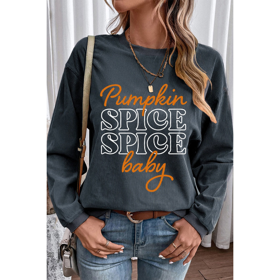 Letter Graphic Round Neck Long Sleeve Sweatshirt Apparel and Accessories