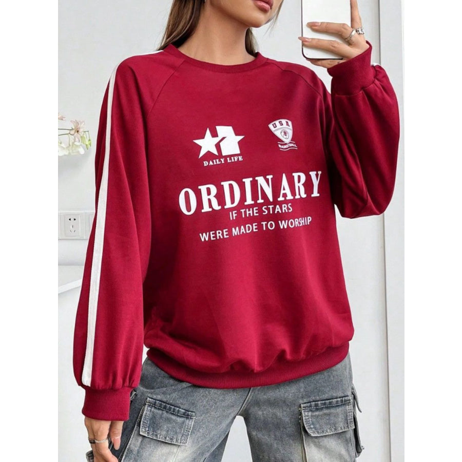 Letter Graphic Round Neck Long Sleeve Sweatshirt Apparel and Accessories