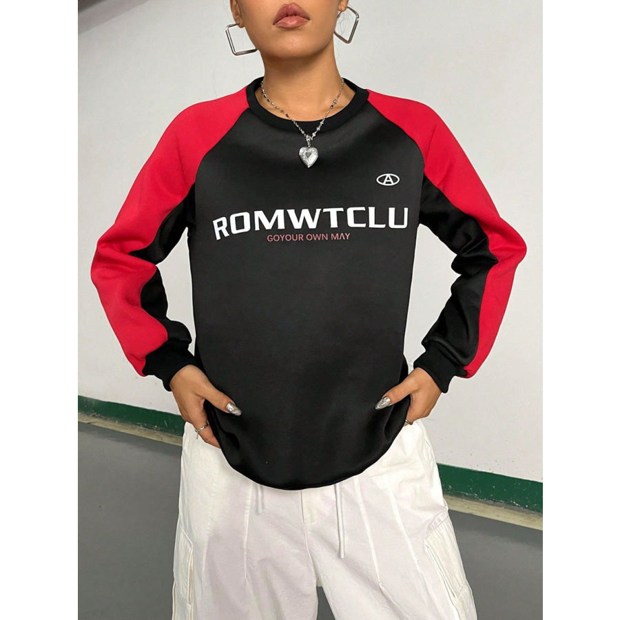 Letter Graphic Round Neck Long Sleeve Sweatshirt Apparel and Accessories