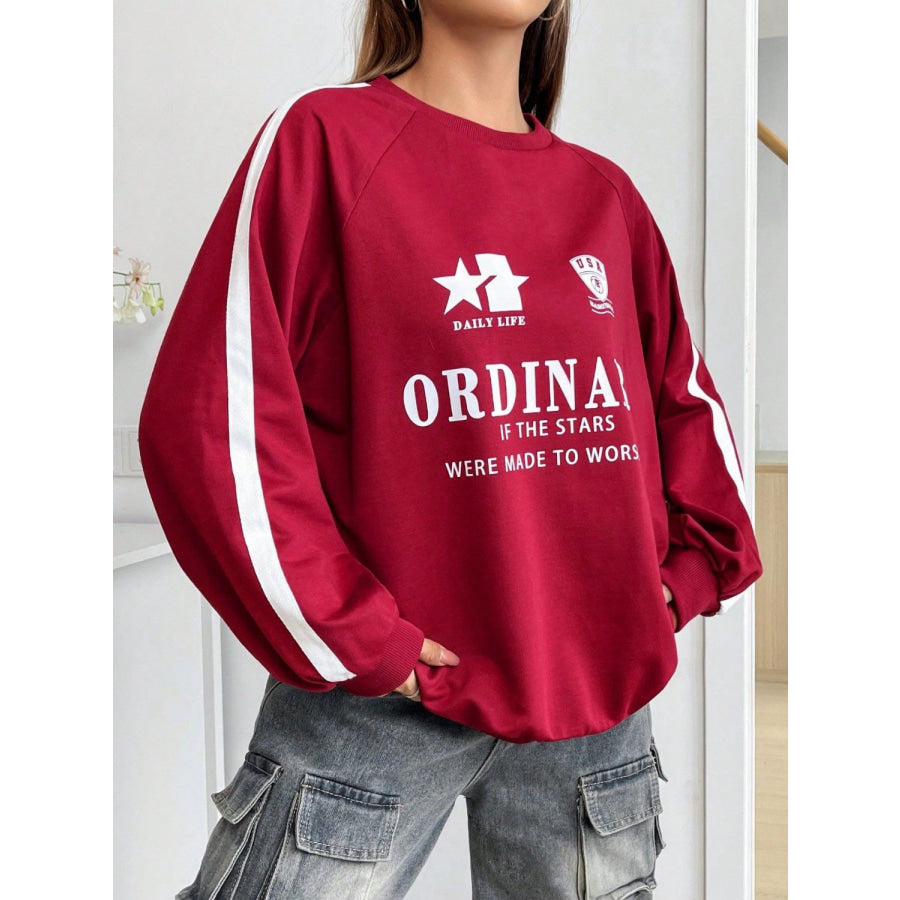 Letter Graphic Round Neck Long Sleeve Sweatshirt Apparel and Accessories