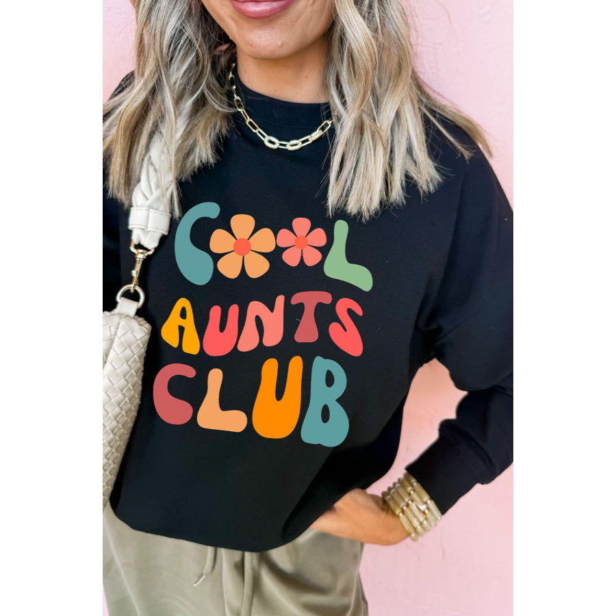 Letter Graphic Round Neck Long Sleeve Sweatshirt Black / S Apparel and Accessories