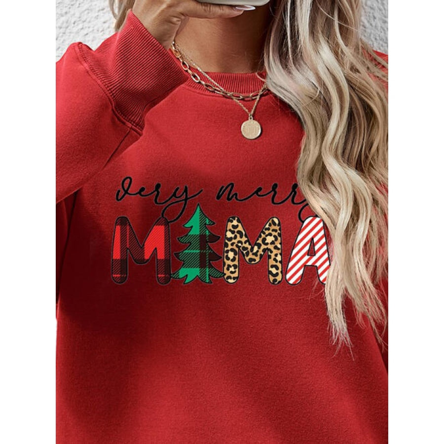 Letter Graphic Round Neck Long Sleeve Sweatshirt Clothing