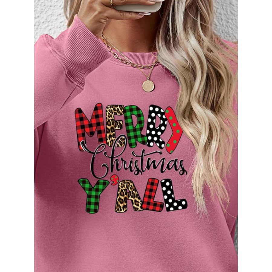 Letter Graphic Round Neck Long Sleeve Sweatshirt Clothing