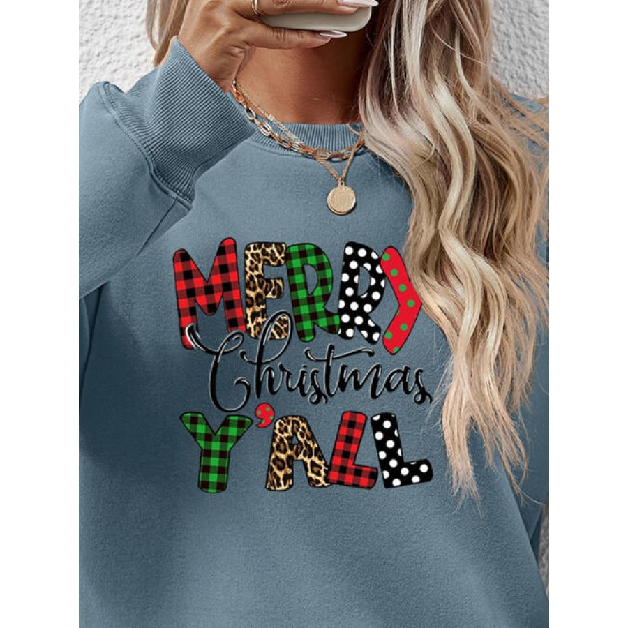 Letter Graphic Round Neck Long Sleeve Sweatshirt Clothing