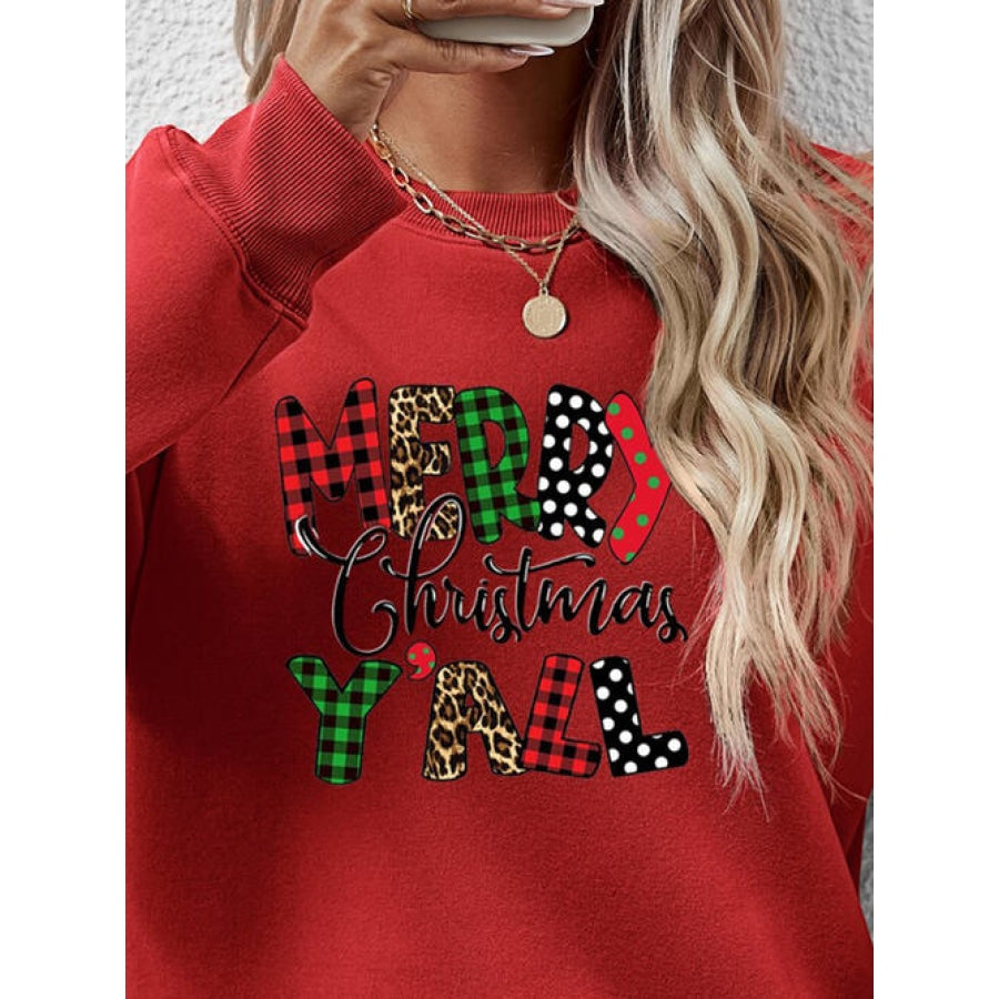 Letter Graphic Round Neck Long Sleeve Sweatshirt Clothing