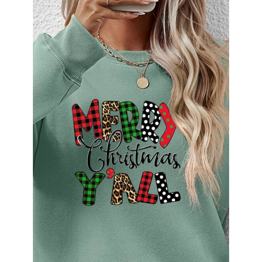 Letter Graphic Round Neck Long Sleeve Sweatshirt Clothing